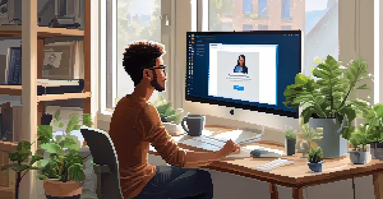 A person studying online through LinkedIn Learning at a desk, surrounded by notebooks and a cozy atmosphere.