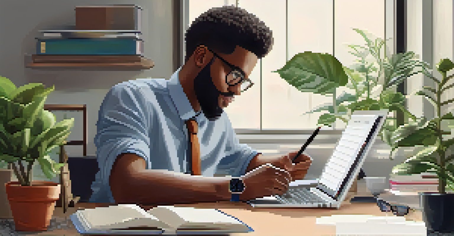 An individual managing time at a desk with a planner and digital device, showcasing an organized workspace.