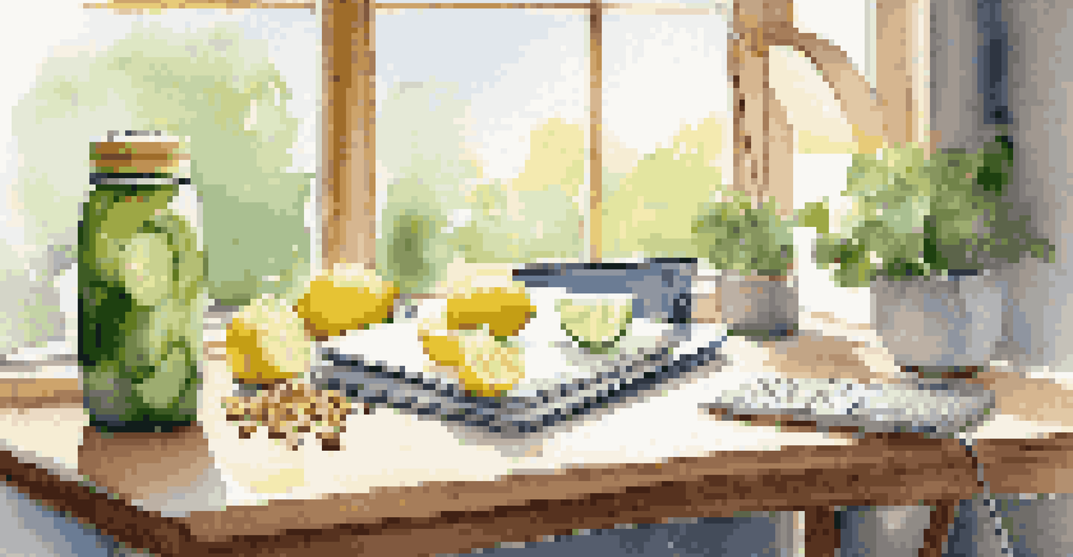 A workspace scene showcasing a water bottle with lemon and cucumber slices, a laptop, and healthy snacks of mixed nuts and yogurt on a wooden desk, illuminated by sunlight.