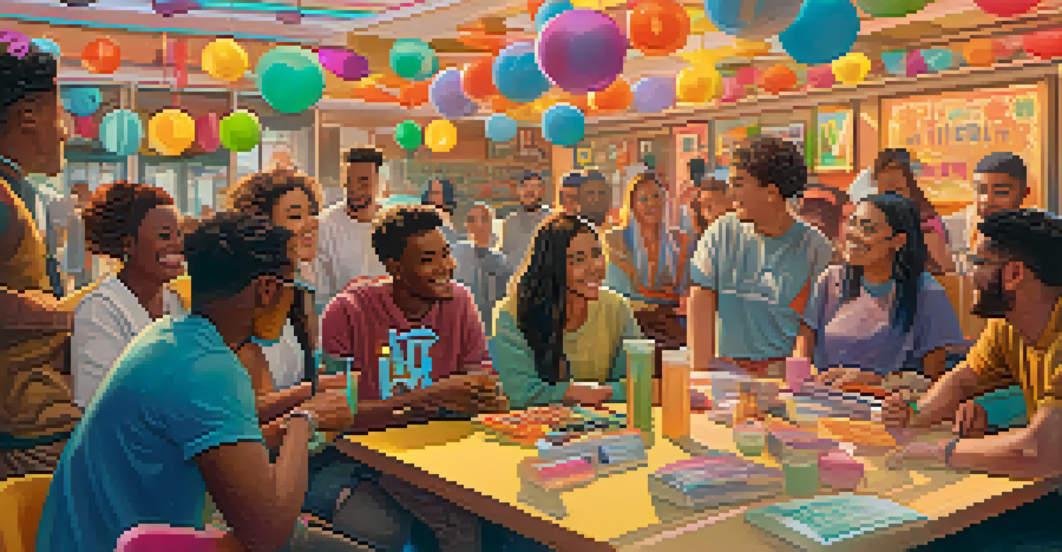 A diverse group of professionals interacting and collaborating in a lively TikTok community setting.