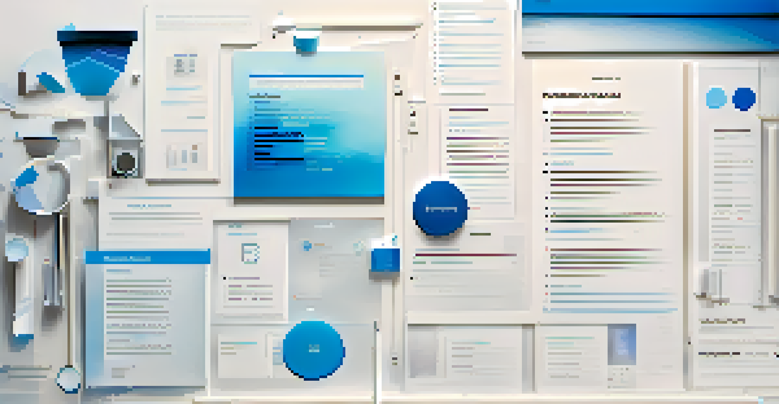 An abstract image of a resume layout with highlighted sections and industry icons on a blue and white gradient background.