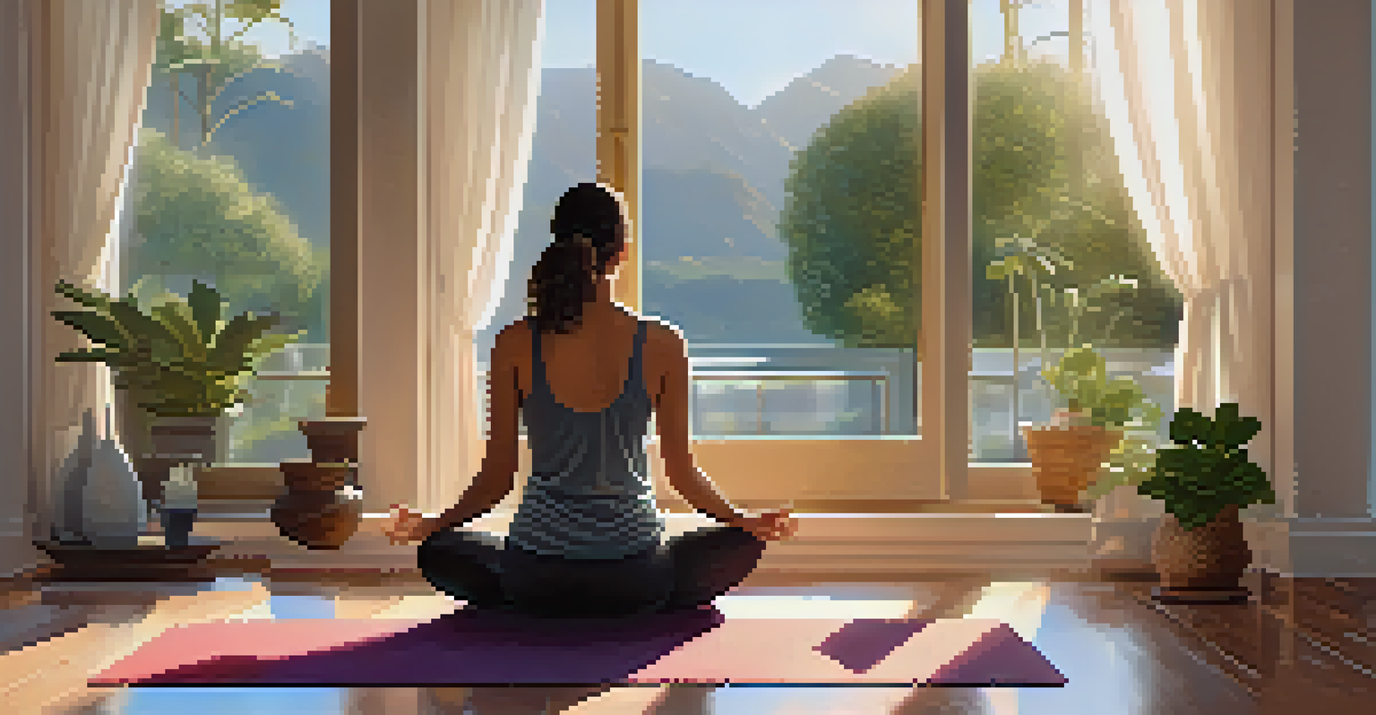 A person practicing yoga in a bright and serene living room.