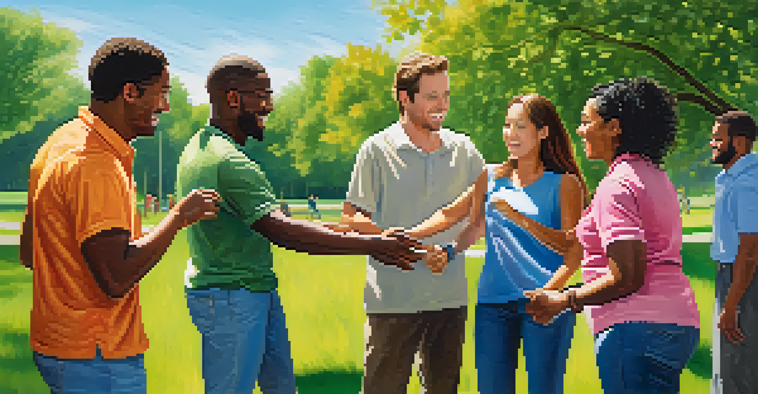 A diverse group of colleagues participating in a team-building exercise in a sunny park, illustrating mutual support and teamwork.