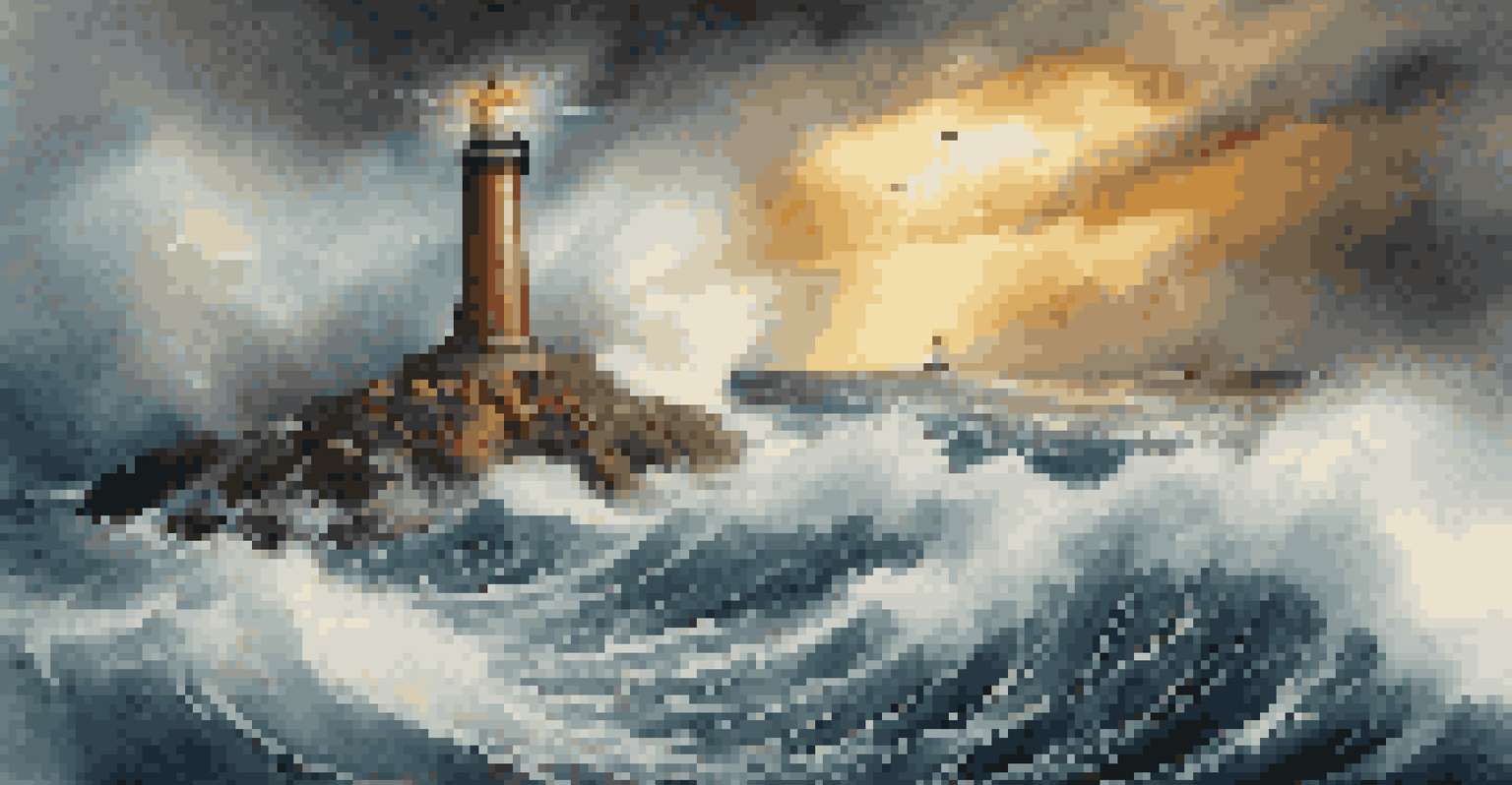 A lighthouse amidst stormy seas, symbolizing courage and resilience in leadership.