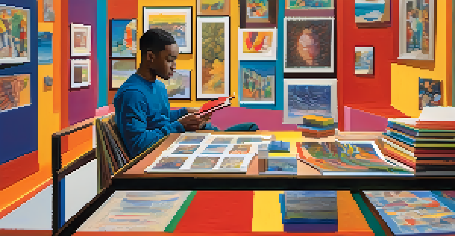 A vibrant collage of personal development activities like exercising, reading, and attending workshops.