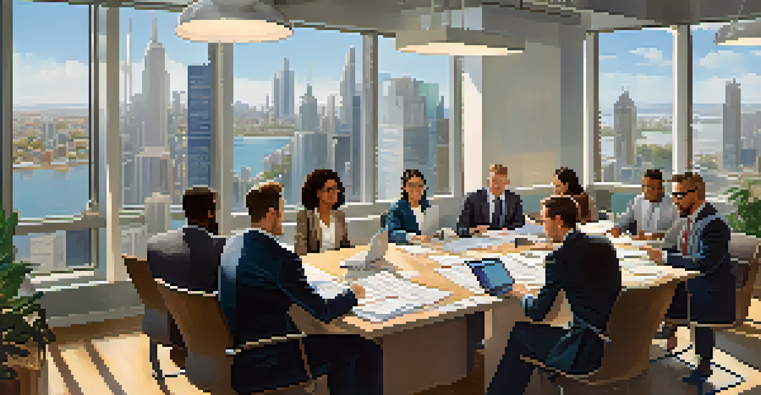 A diverse group of entrepreneurs collaborating in a bright modern office with a cityscape view.