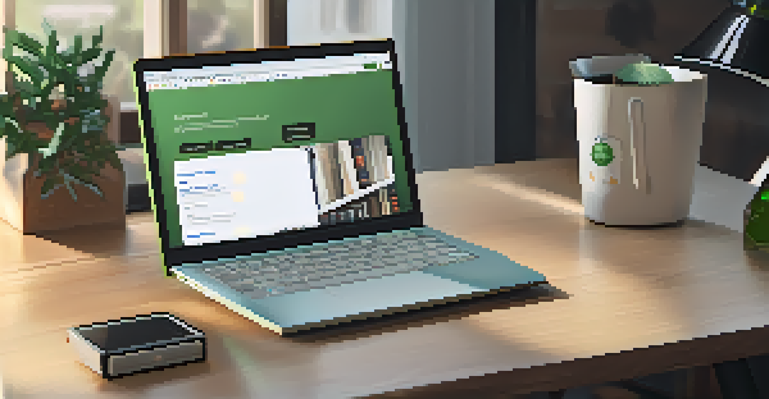 A close-up of a computer screen showing a legal chatbot interface in a cozy workspace.