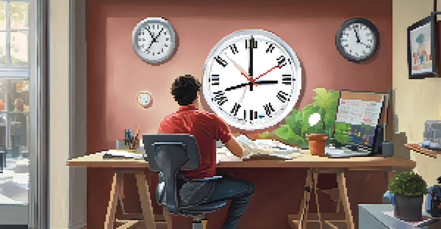 A person working at a desk with a visible timer for the Pomodoro Technique, surrounded by a motivational workspace.