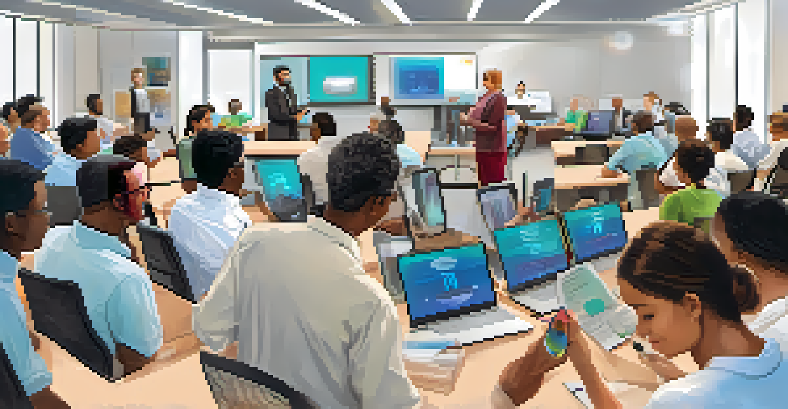 A diverse group of employees participating in a skill development workshop, showcasing engagement and collaboration in a learning environment.