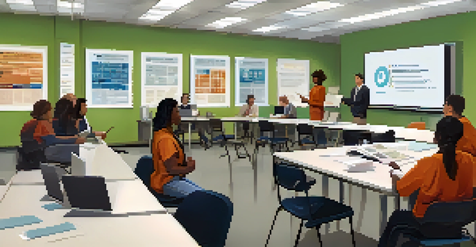 A diverse group of employees participating in a safety training session in a bright modern office.