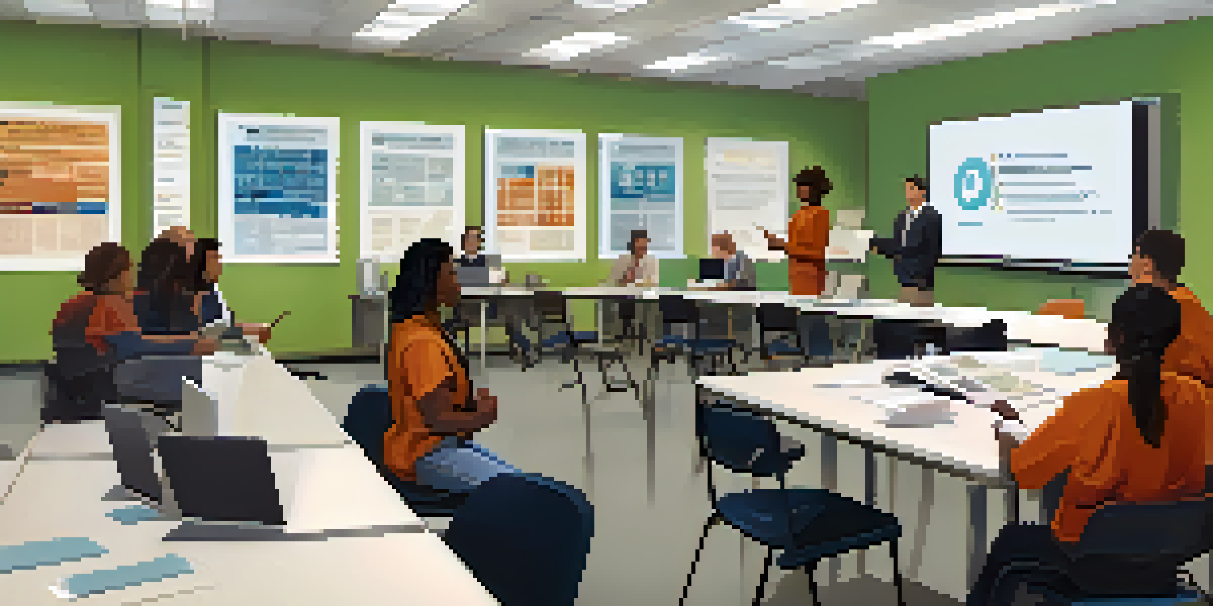 A diverse group of employees participating in a safety training session in a bright modern office.