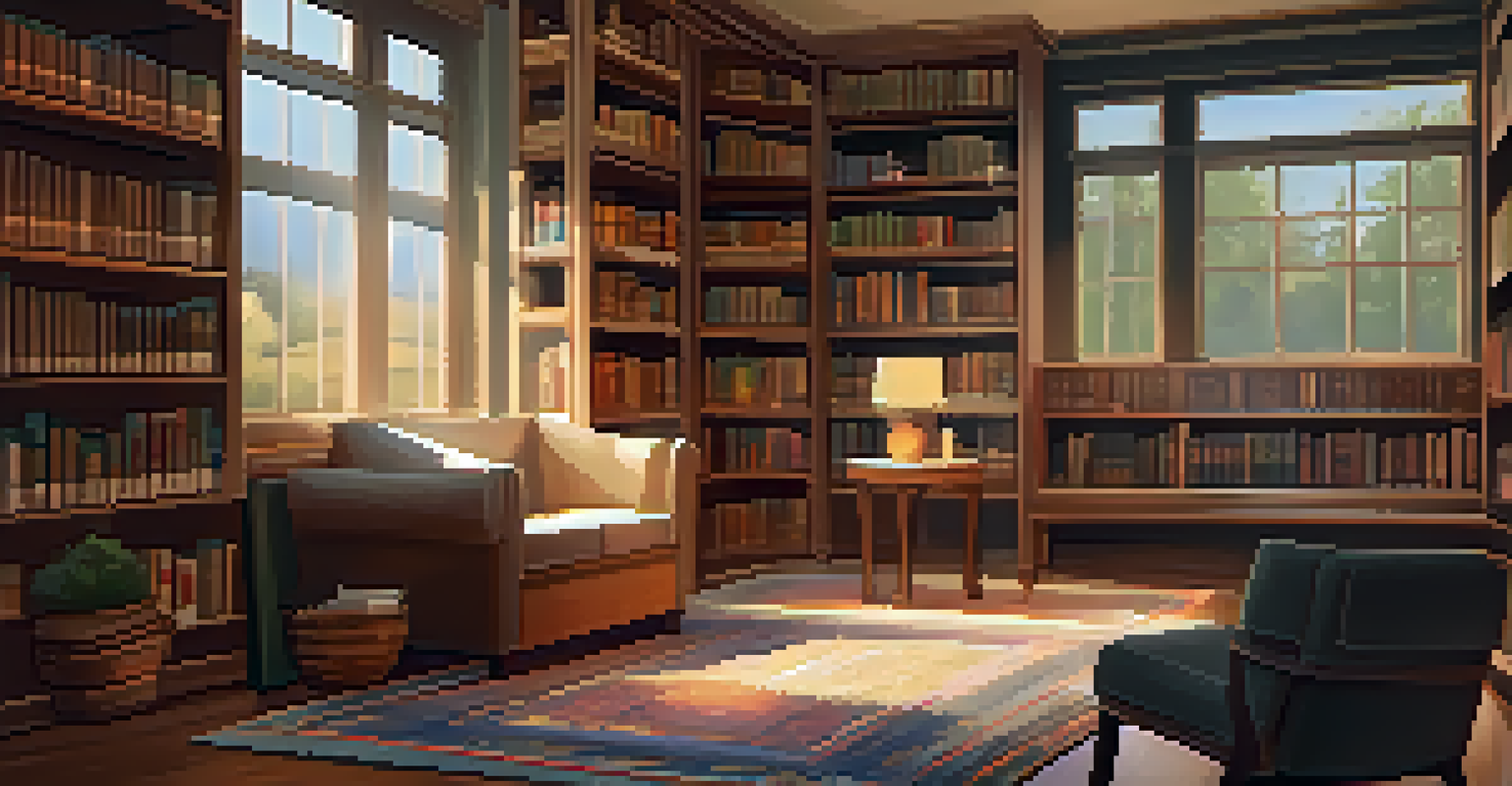 A cozy library corner with books on cultural competence and a reading nook, promoting a peaceful learning environment.