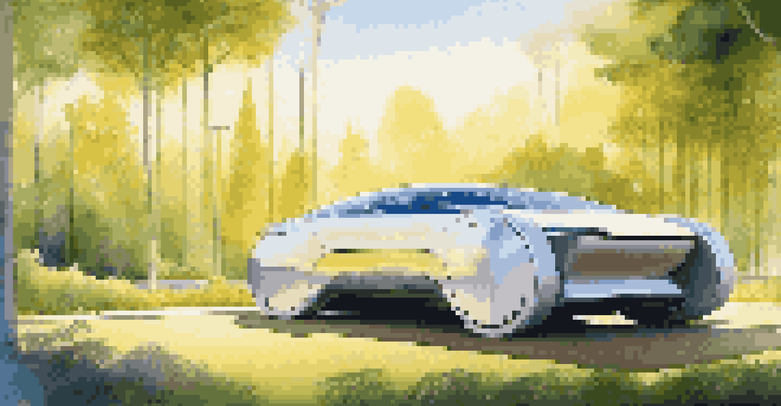 A sleek electric vehicle in a green environment during golden hour, representing sustainability and innovation in the automotive industry.