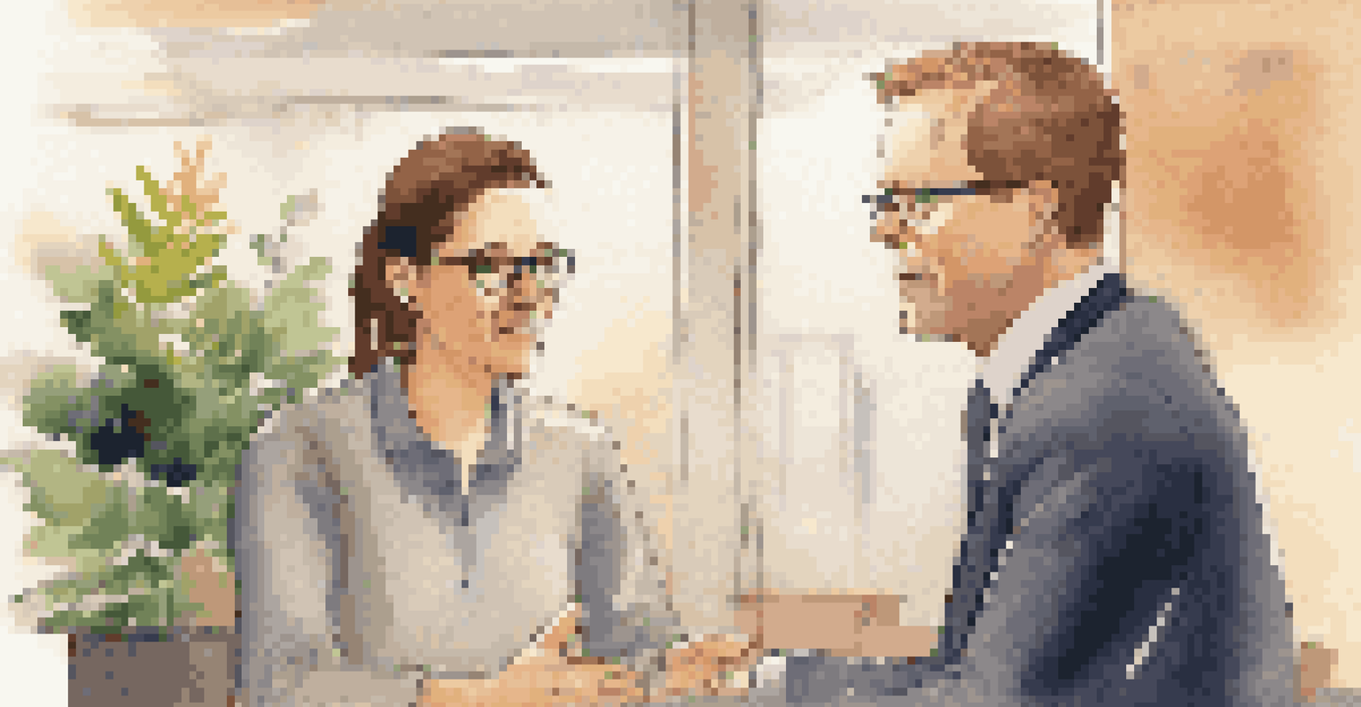 A manager listening attentively to an employee, showcasing a supportive and warm office environment.