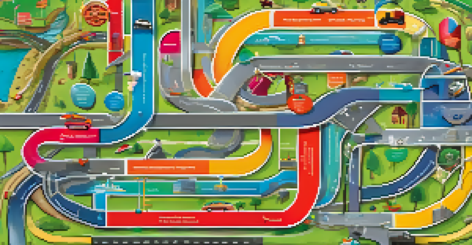 An abstract road map representing succession planning with colorful pathways and icons of people and gears.