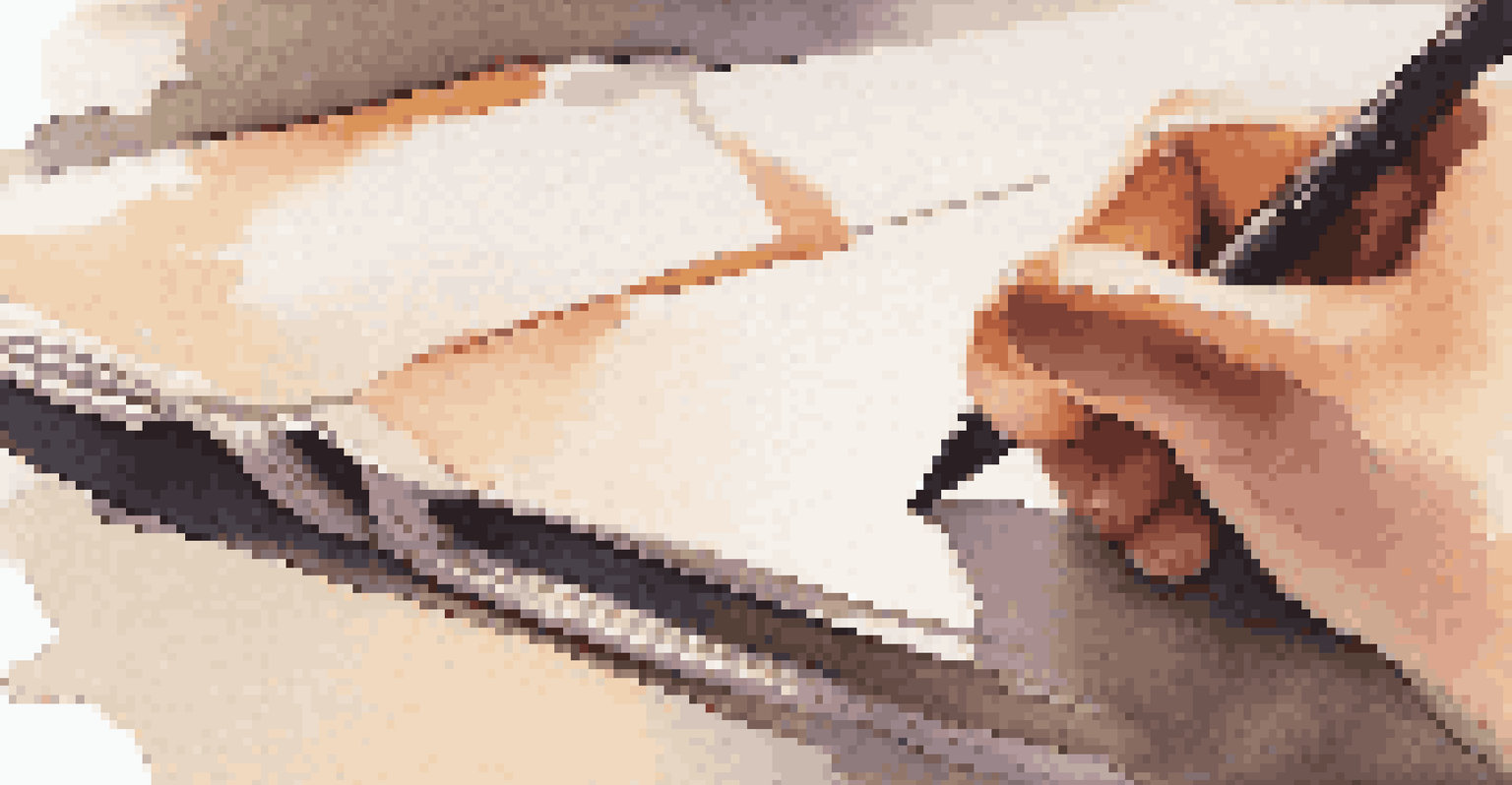 Close-up of hands writing notes on a notepad during a soft skills training session, showcasing the texture of the materials and a warm atmosphere.