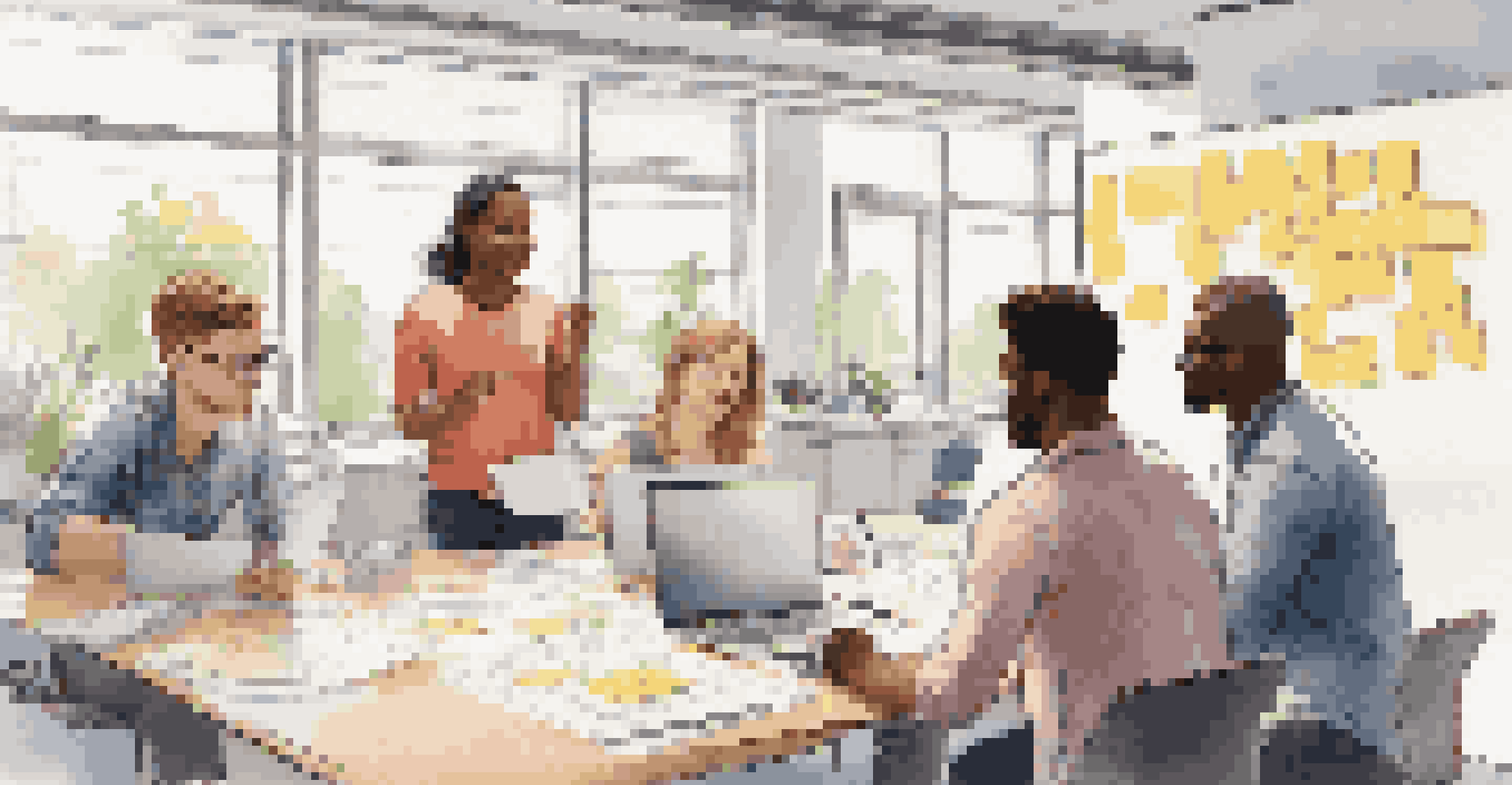 Diverse interns collaborating on a project in an open-plan office.