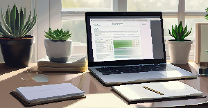 A modern desk setup featuring a laptop, a neatly arranged resume, a pen, and a succulent plant with soft natural lighting.
