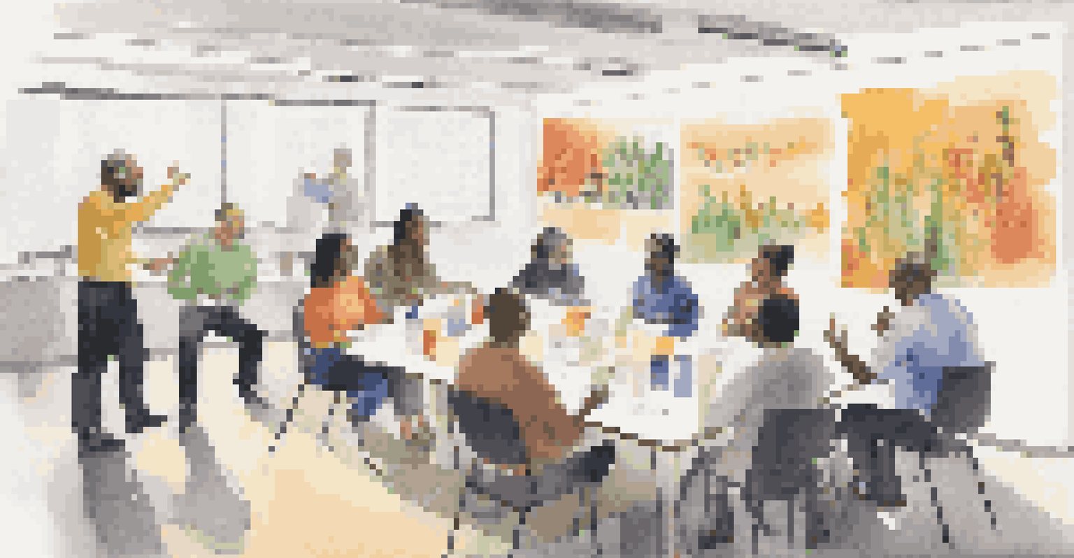 A cultural competence training workshop with diverse employees participating in discussions and activities.