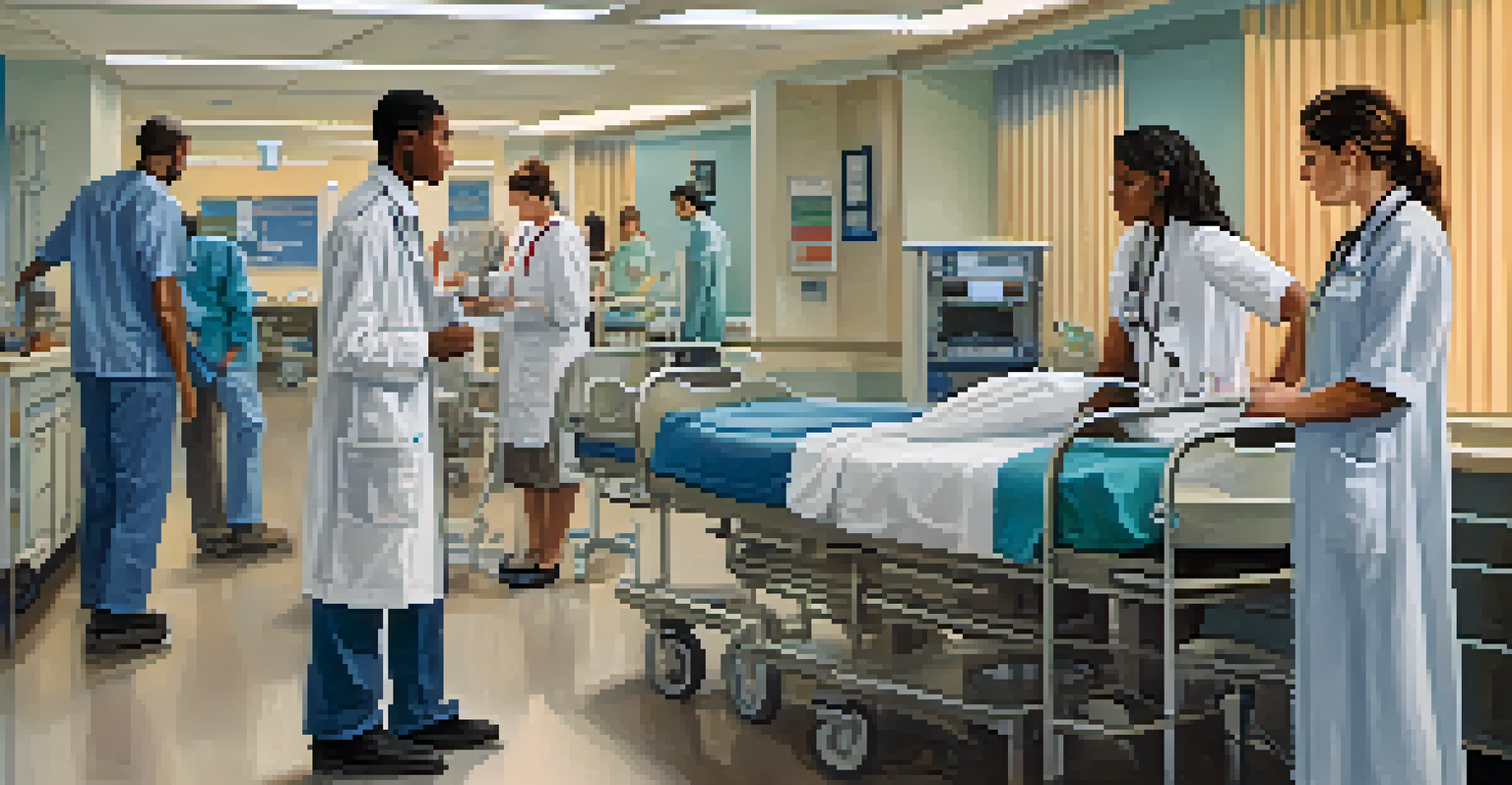 A student observing a nurse in a busy hospital, showcasing a caring healthcare environment.