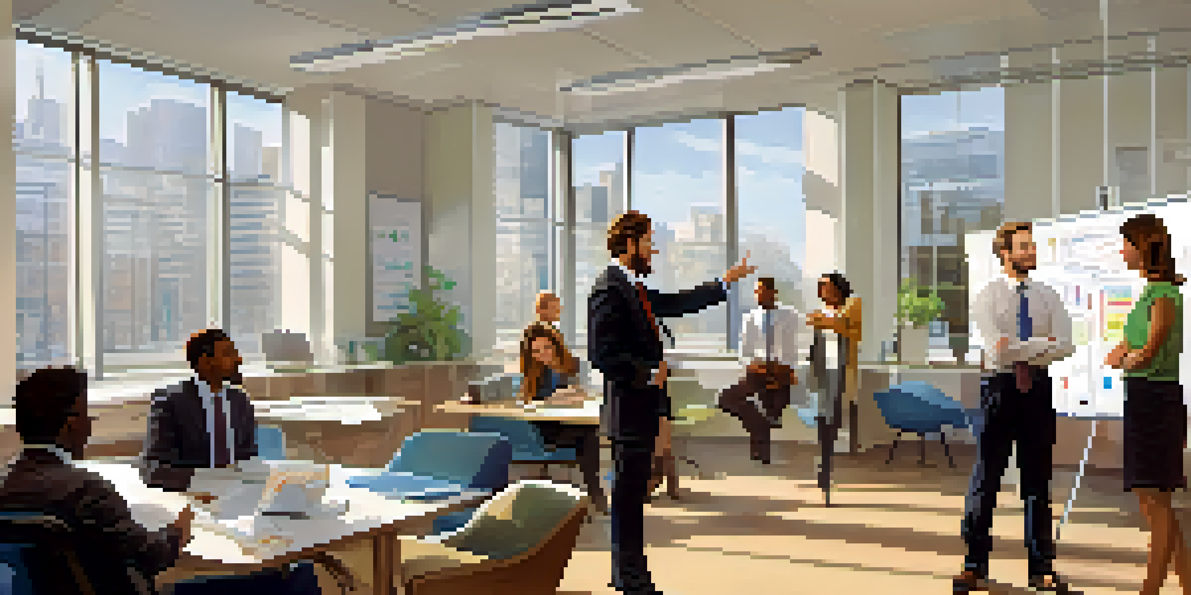 A diverse group of colleagues in an office, engaging in a positive discussion with open body language and smiles.