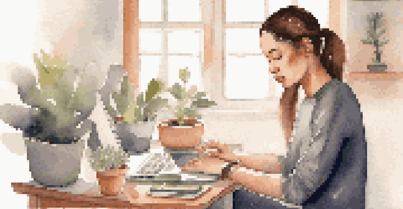 A young woman practicing mindfulness at her desk, sitting cross-legged with a peaceful expression amidst a calm workspace.