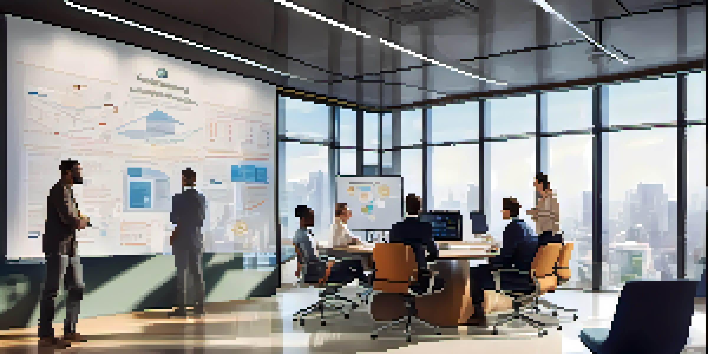 A diverse group of professionals brainstorming in a modern office filled with natural light.