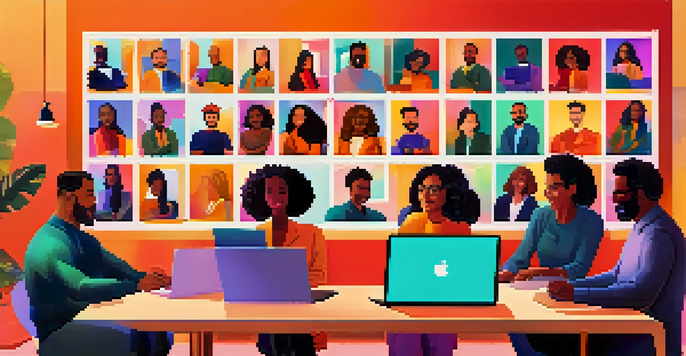 A virtual meeting featuring a diverse group of remote workers, each in their own home office, smiling and engaged.