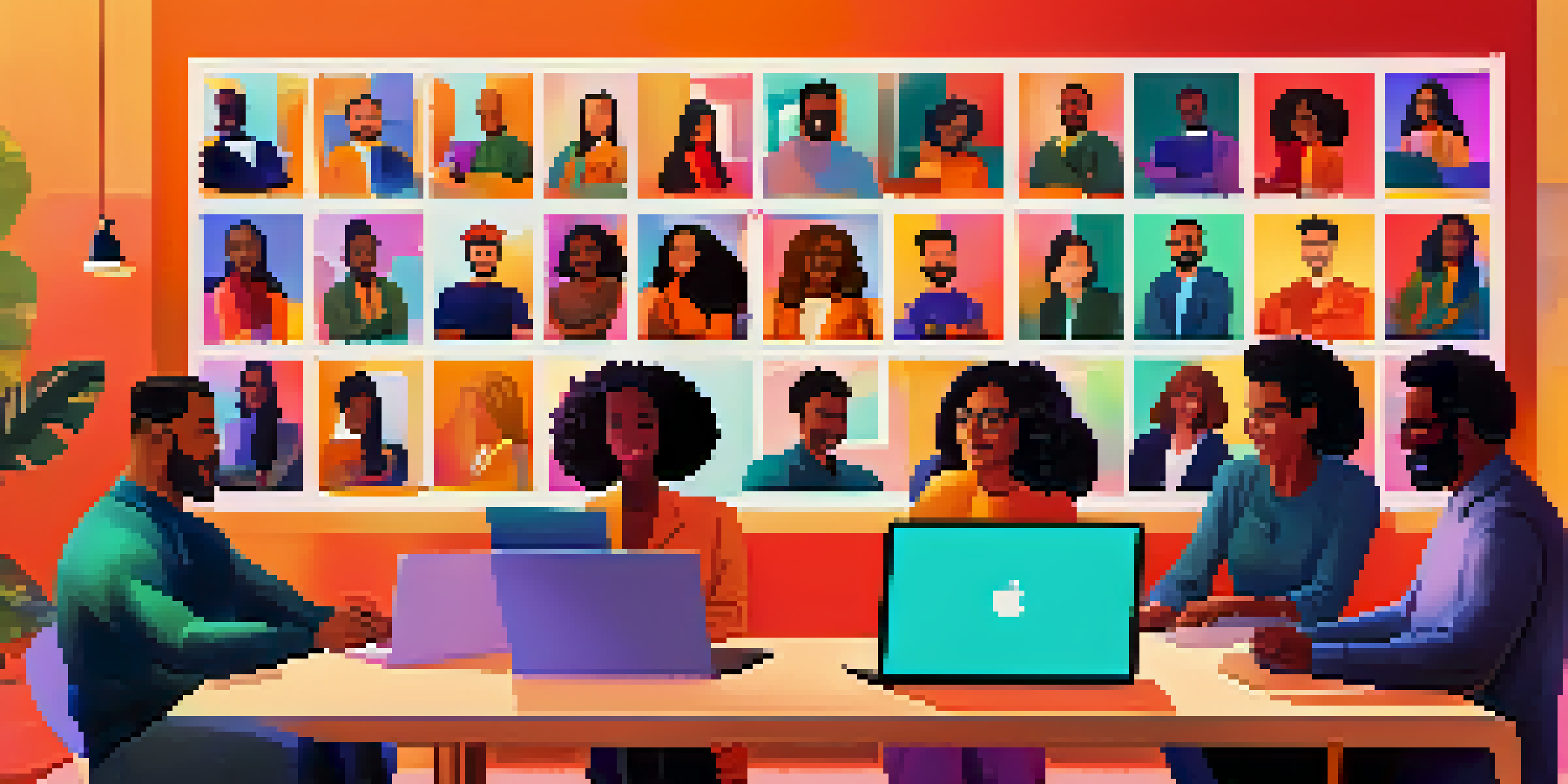 A virtual meeting featuring a diverse group of remote workers, each in their own home office, smiling and engaged.