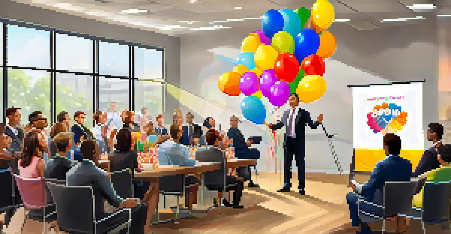 A manager presenting an award to an employee in a modern office, surrounded by applauding colleagues during a recognition ceremony.