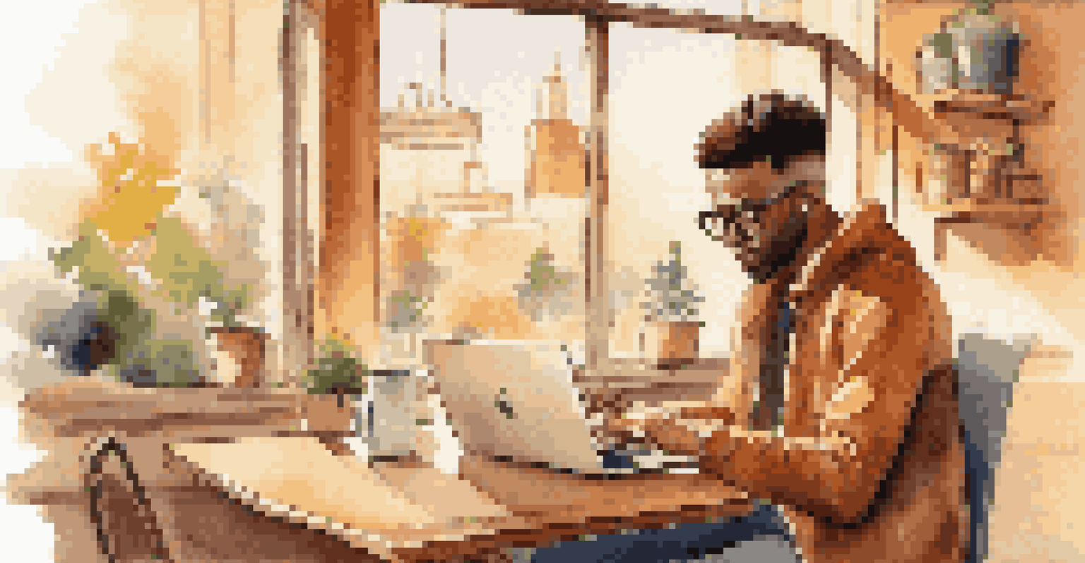 A person working on a laptop in a coffee shop, engaging on social media for networking.