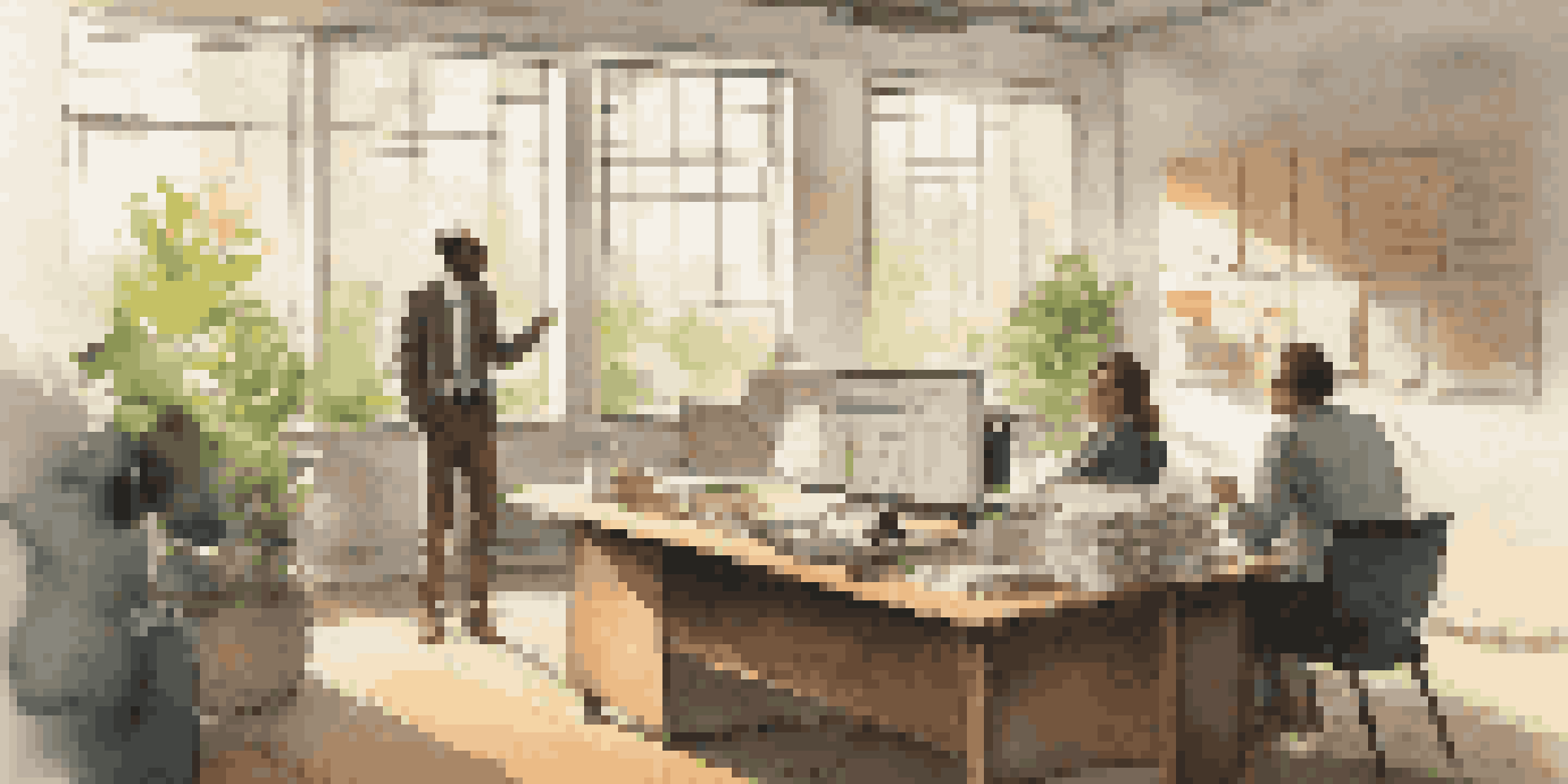 A young person shadowing a mentor in a bright office, observing a presentation with charts displayed on a screen.