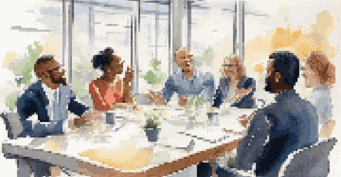 A group of diverse people discussing around a table, illustrating effective communication and teamwork.