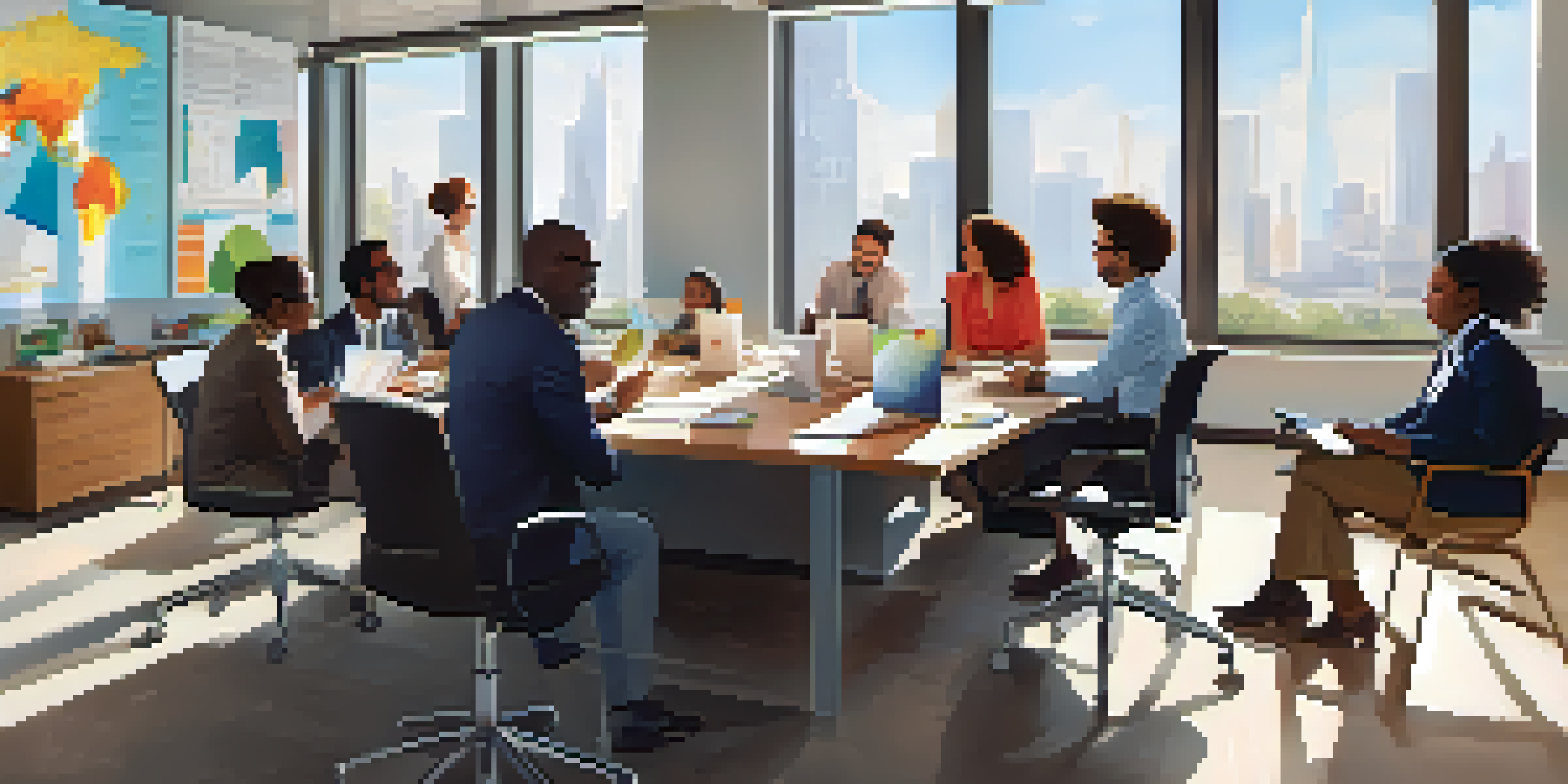 A diverse group of professionals collaborating in a bright office, showcasing teamwork and inclusion.