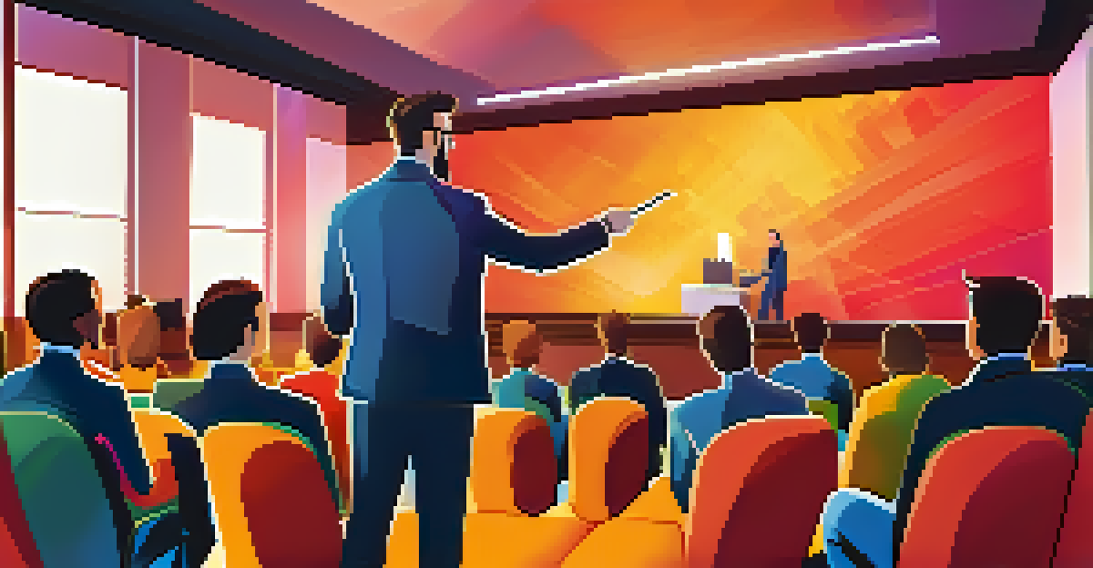 A leader presenting a workshop on succession planning to an engaged audience in an auditorium.