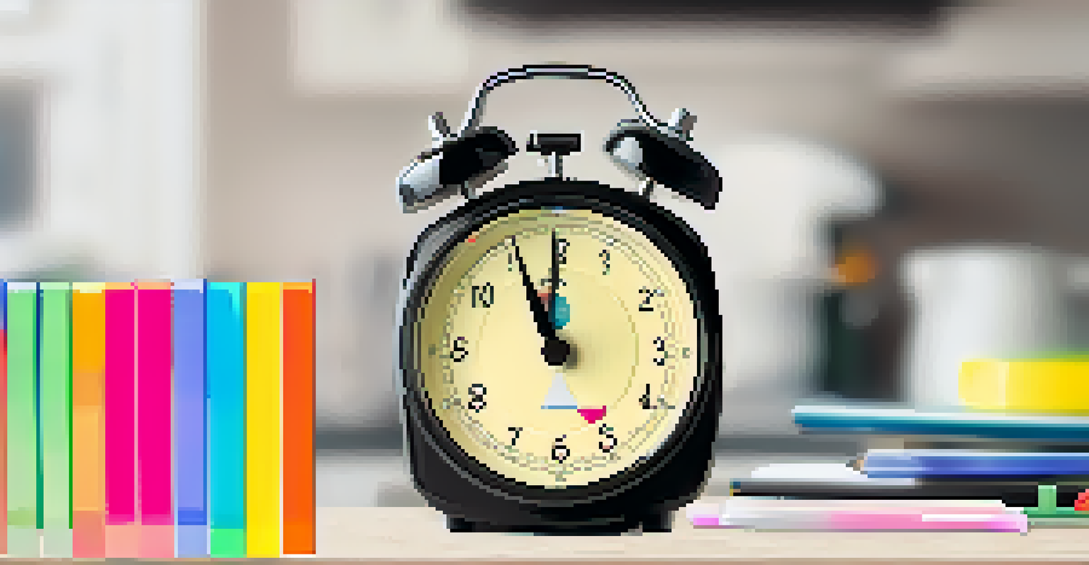 A kitchen timer set to 25 minutes next to sticky notes and a pen, with a blurred home office in the background.