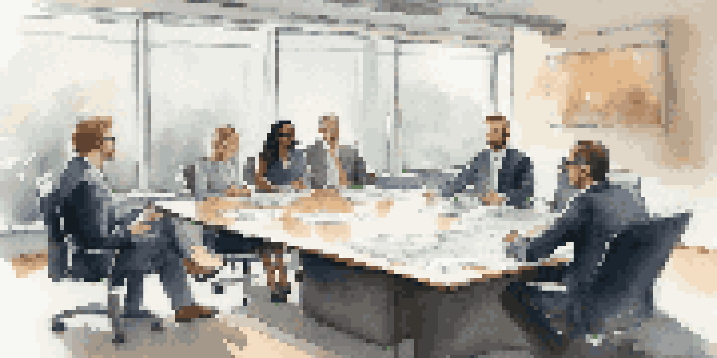 A diverse group of business professionals engaged in a discussion around a conference table with a confidentiality agreement in focus.