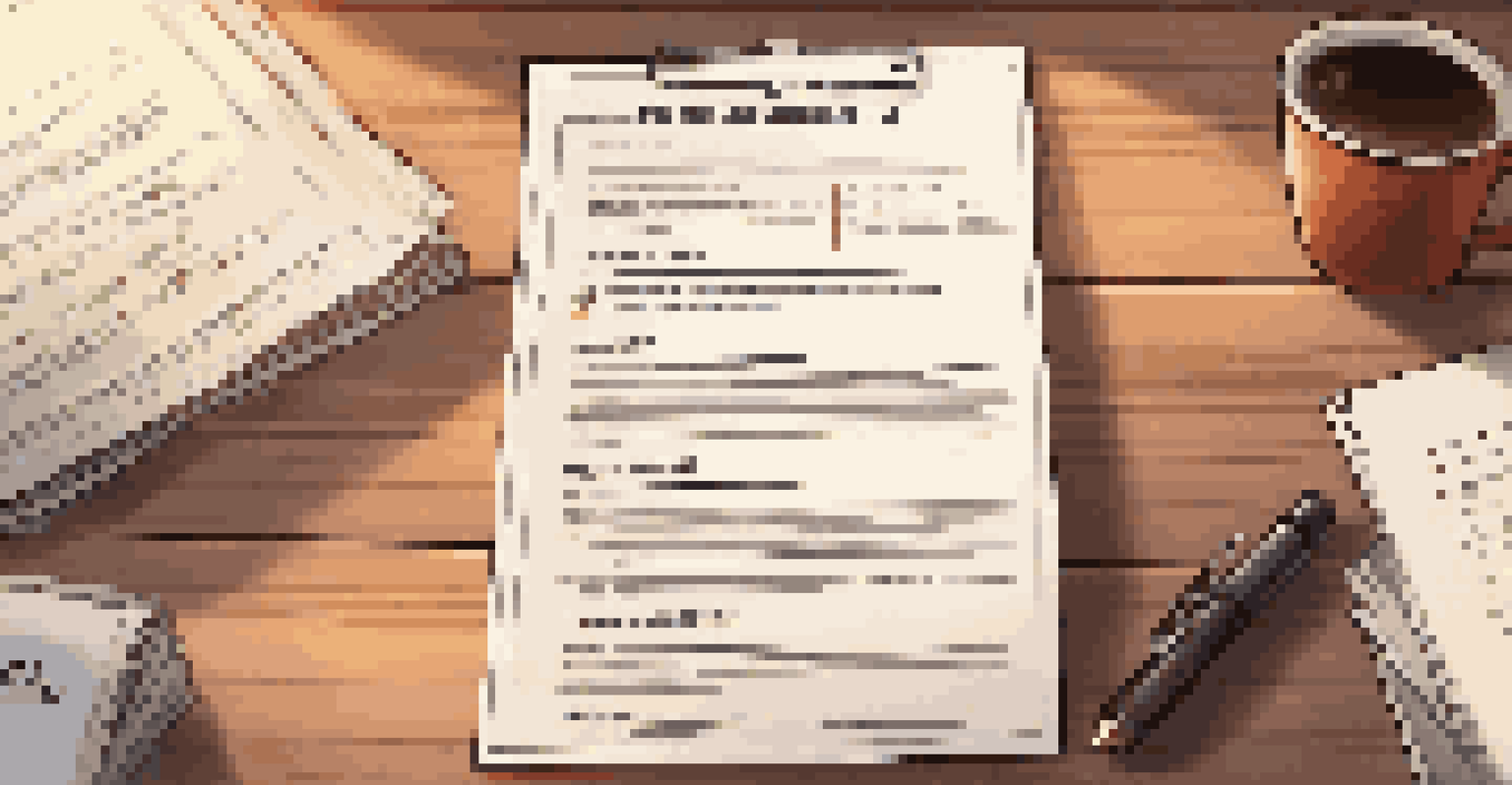 A close-up view of a job description document on a wooden desk with a pen beside it.