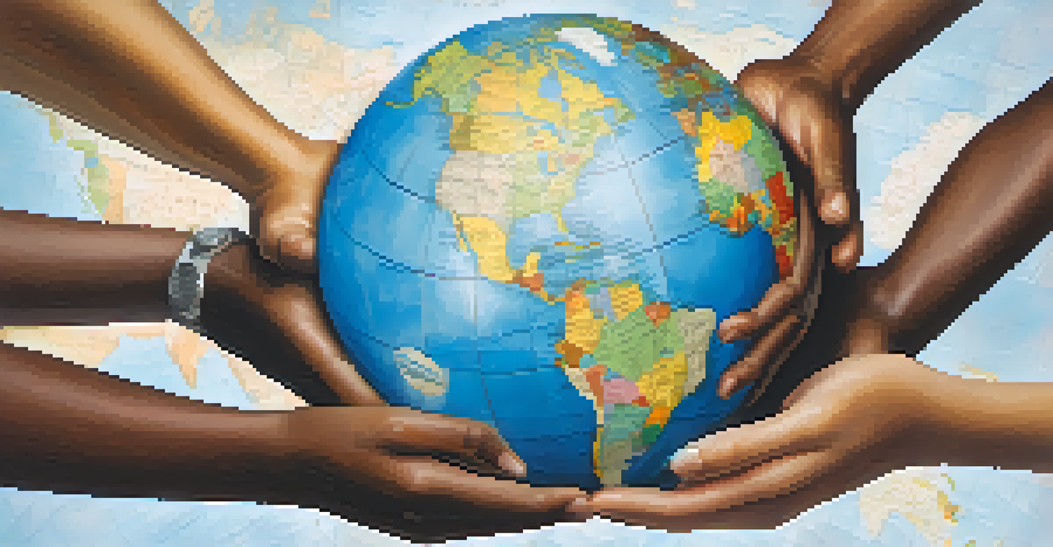 Hands of diverse ethnic backgrounds holding a globe, representing unity and collaboration.