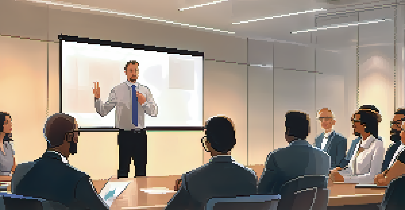 An emotionally intelligent leader addressing a team in a modern office, displaying empathy and confidence.