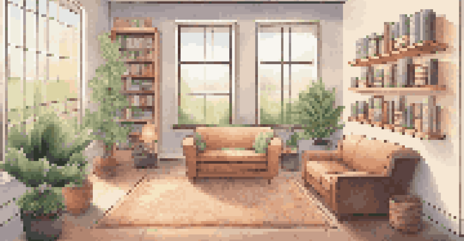 A cozy office corner designed for mental health and wellness, with comfortable seating and warm lighting.