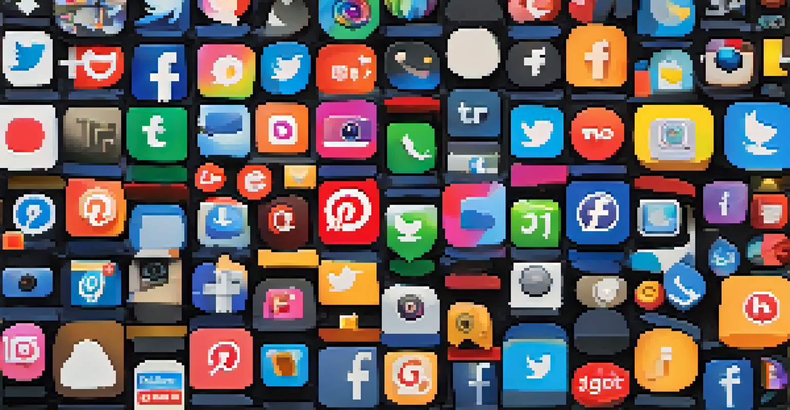 Colorful social media icons arranged in a circle against a dark background, representing connectivity and modern communication.