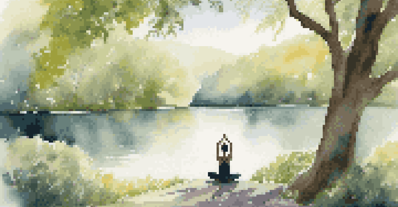 A person doing yoga in a peaceful outdoor setting, surrounded by nature and greenery, promoting balance and well-being.