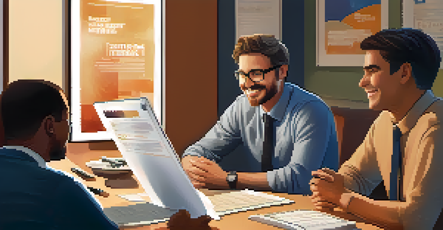 A manager and employee having a friendly feedback conversation in a warm, inviting office corner.