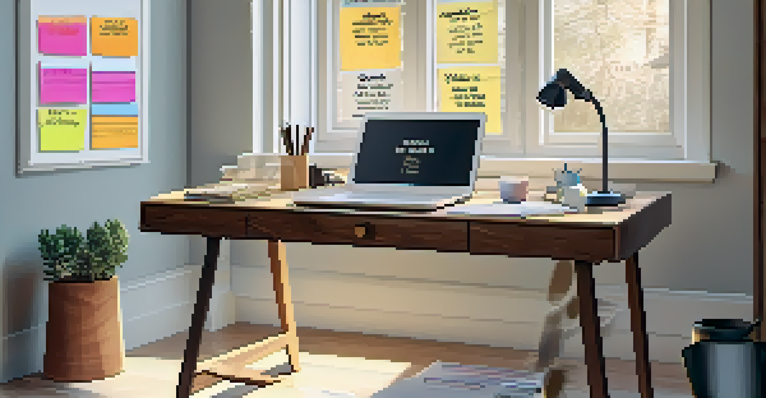 An open planner titled 'SMART Goals' on a desk with motivational quotes, a laptop, and a cup of coffee, illuminated by natural light.
