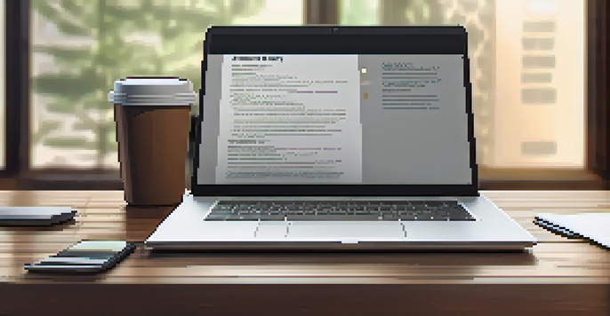 A well-organized resume on a wooden desk with a laptop and coffee, illuminated by natural light.