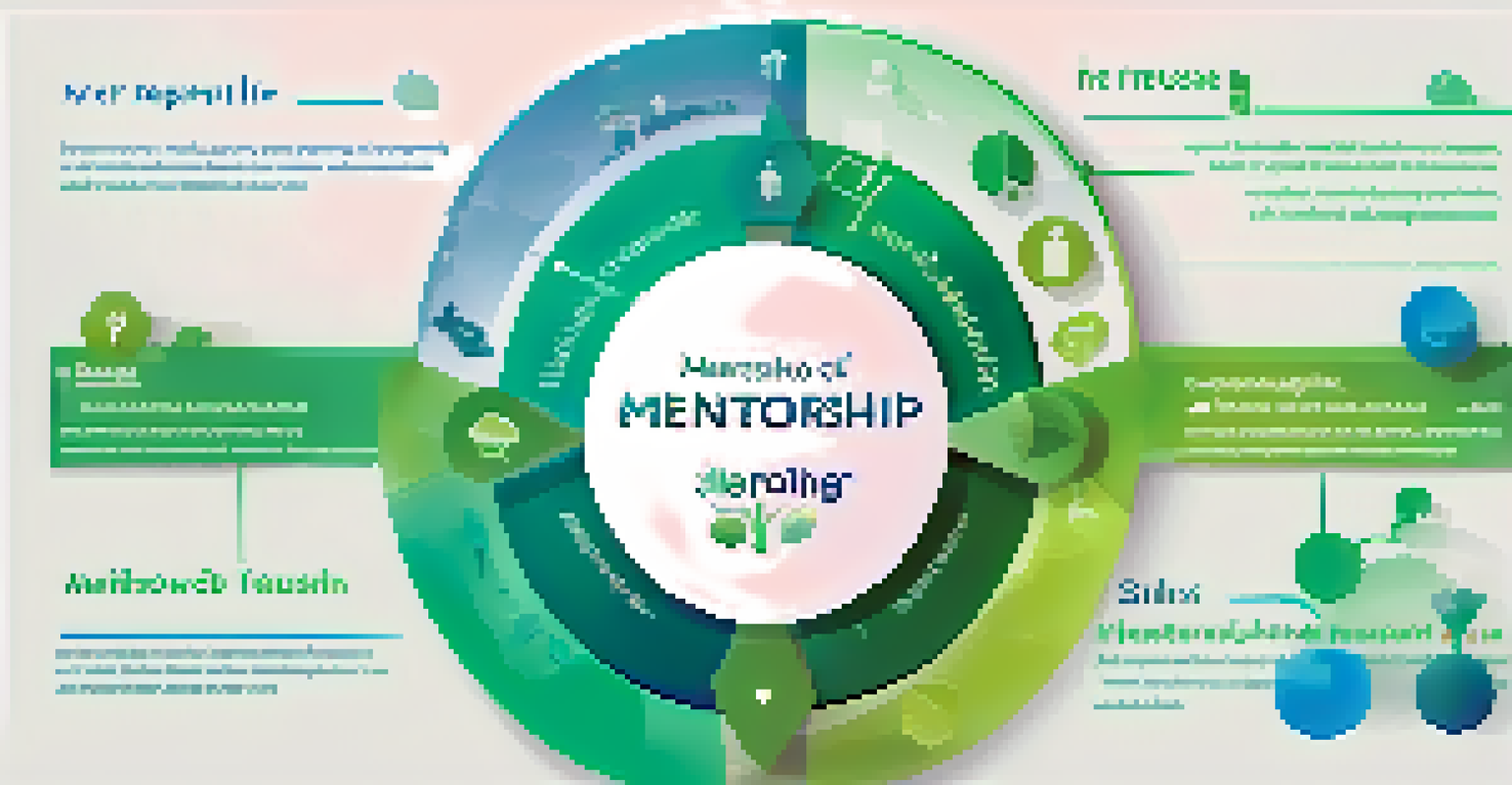An infographic illustrating the benefits of mentorship with icons and text in a calming color scheme.
