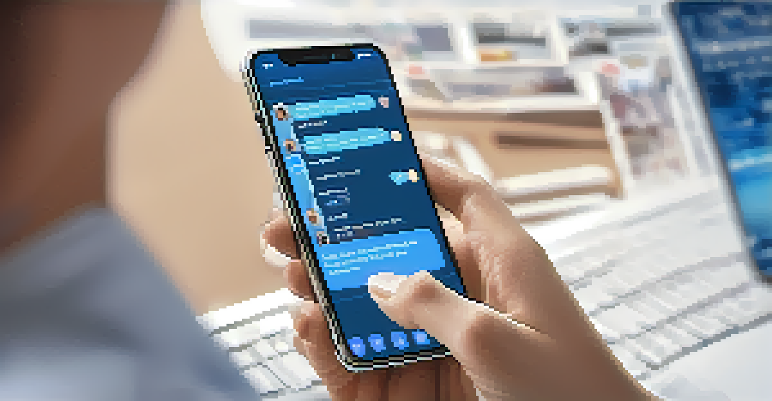 A close-up of hands typing on a smartphone, engaging in a professional networking conversation.