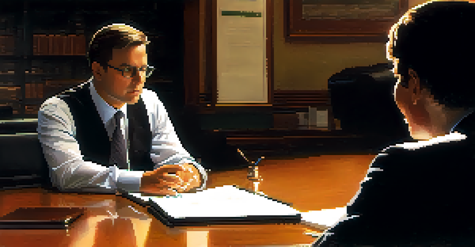 A manager actively listening to an employee during a feedback session in a warm-lit office.