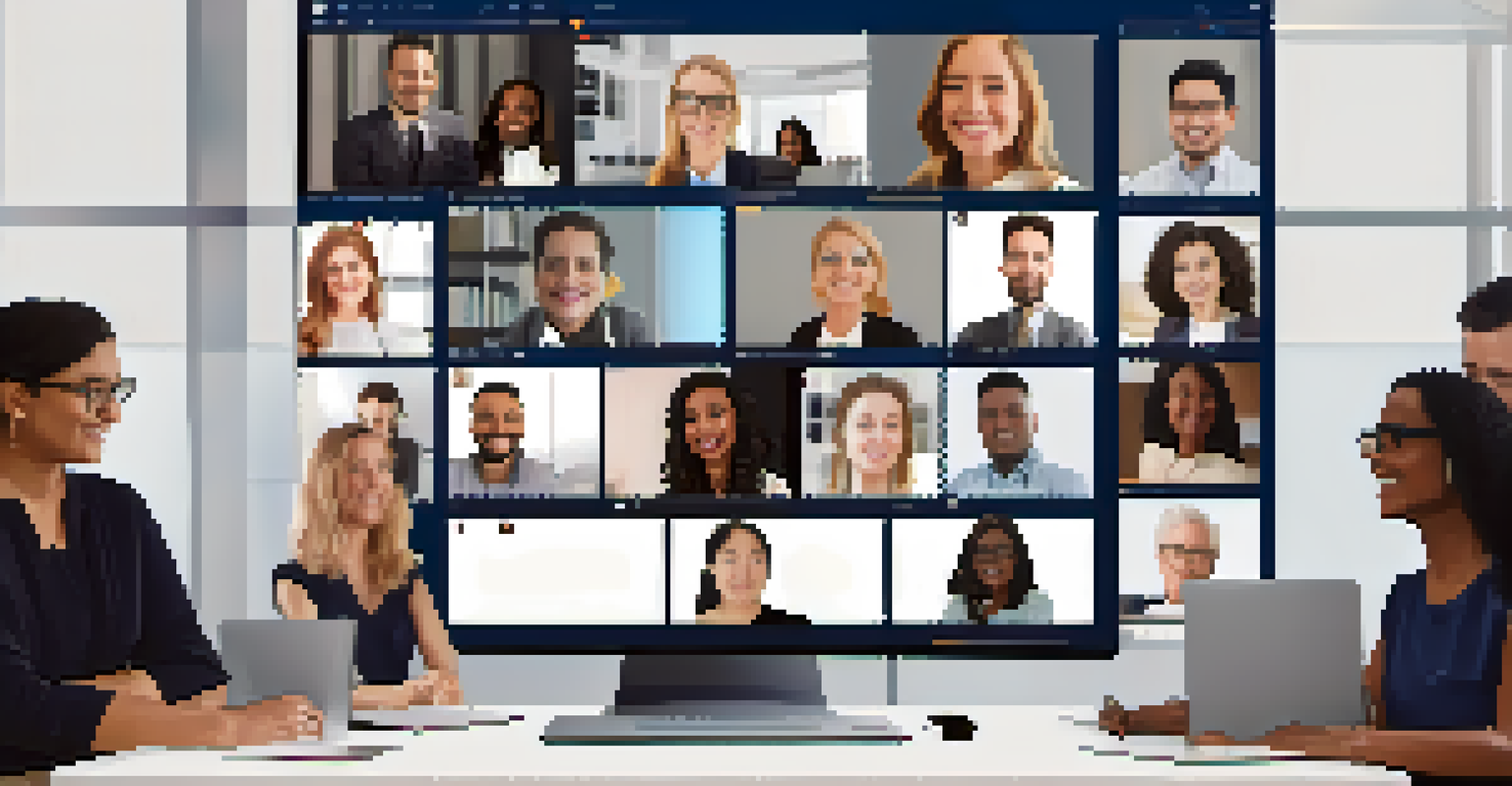 Diverse individuals participating in an online webinar, engaged in discussion and learning.